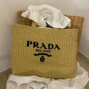 Prada Raffia Tote Bag in natural